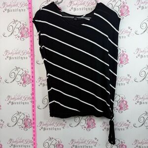 INC International Concepts Black Top with White Diagonal Stripes and Side Tie